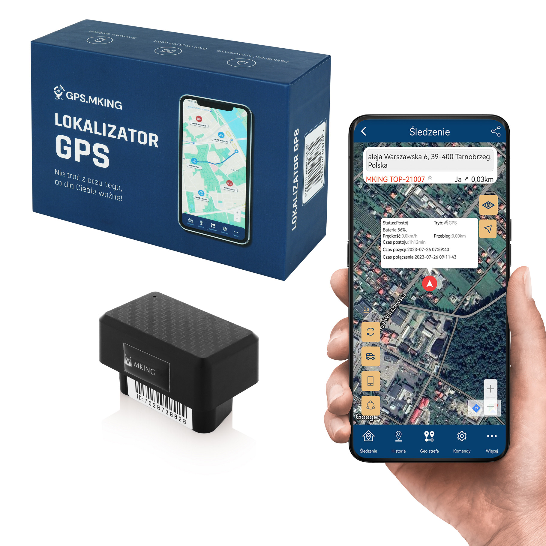 Lokalizator GPS do gniazda OBD2 samochodu z alarmem bez abonamentu MK08